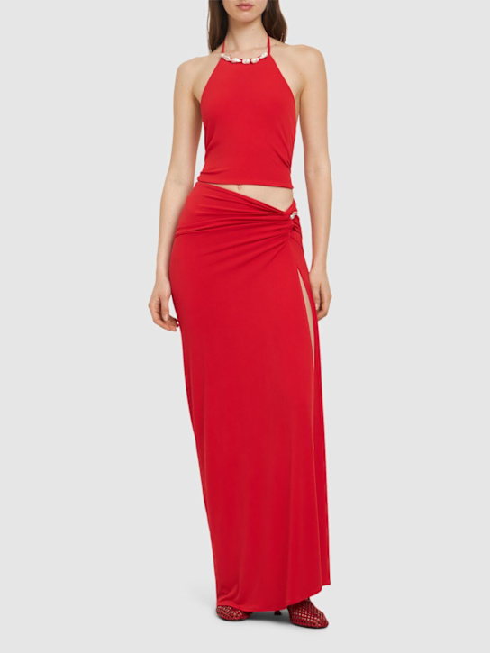 Sara Cristina: Orchid jersey halter neck top w/ pearls - Red - women_1 | Luisa Via Roma