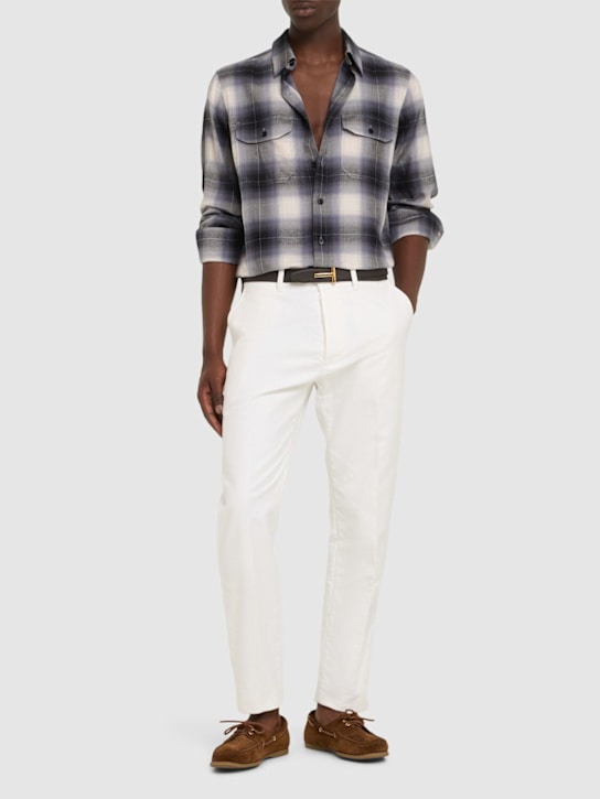 Tom Ford: Fluid cotton blend check military shirt - men_1 | Luisa Via Roma