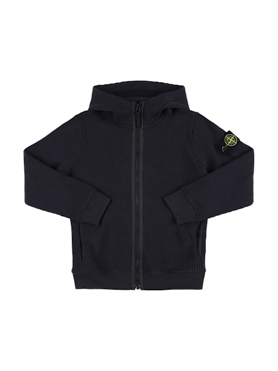 Stone Island Junior: Cotton zip hoodie - Blue - kids-boys_0 | Luisa Via Roma