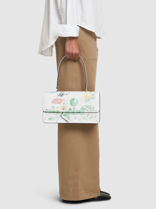 Moschino: Metal Plaque embroidered leather bag - women_1 | Luisa Via Roma