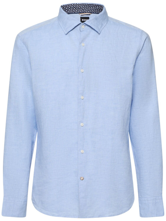 Boss: Kent linen & cotton shirt - Light/Pastel Bl - men_0 | Luisa Via Roma