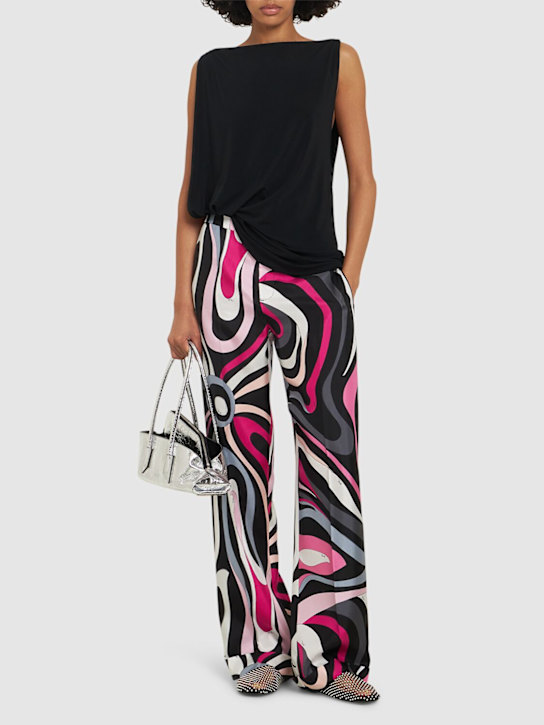 Pucci: 印花真丝斜纹阔腿裤 - 黑色/桃红色 - women_1 | Luisa Via Roma