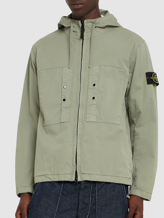Stone Island: Short stretch cotton parka - Sage - men_2 | Luisa Via Roma
