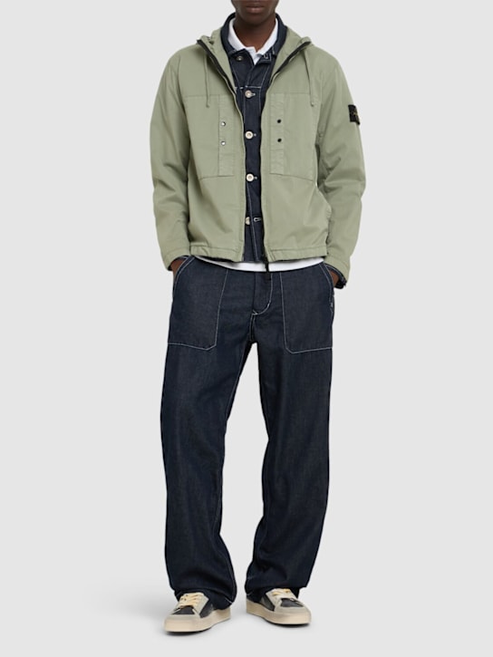 Stone Island: Short stretch cotton parka - Sage - men_1 | Luisa Via Roma