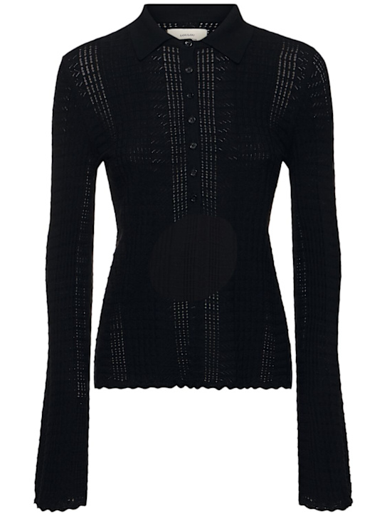 Loulou De Saison: Tiha fine knit polo sweater - Black - women_0 | Luisa Via Roma