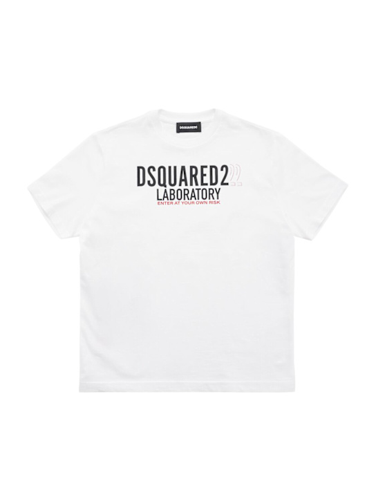 Dsquared2: T-shirt in jersey di cotone stampato - Bianco - kids-girls_0 | Luisa Via Roma