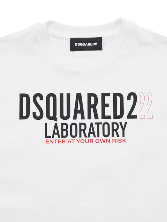 Dsquared2: T-shirt in jersey di cotone stampato - Bianco - kids-girls_1 | Luisa Via Roma