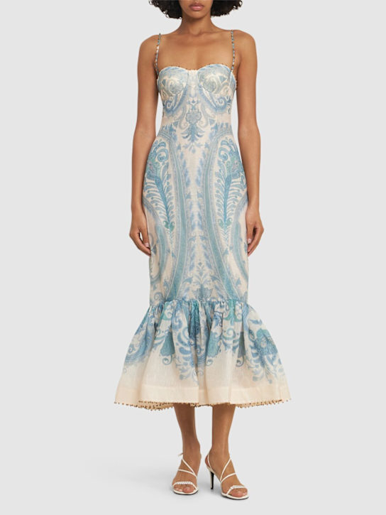 Zimmermann: Illuminate printed linen & silk gown - Blue/Multi - women_1 | Luisa Via Roma