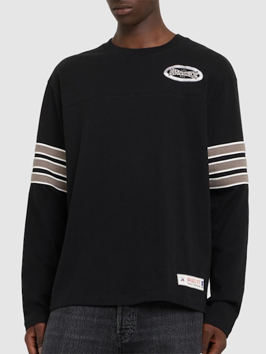 Awake NY: Varsity long sleeve jersey t-shirt - Black - men_2 | Luisa Via Roma