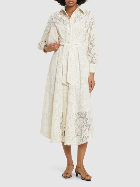 Zimmermann: Dawning pleated lace midi dress - women_1 | Luisa Via Roma