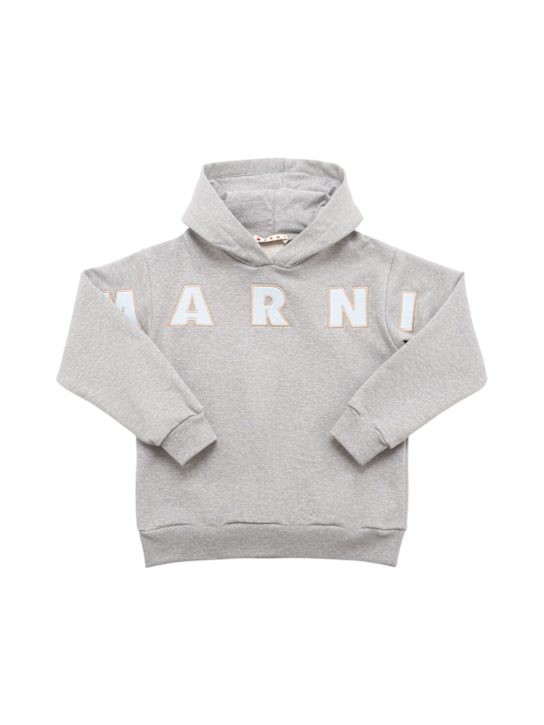 Marni Junior: 후드 코튼 로고 스웨트셔츠 - 그레이 - kids-boys_0 | Luisa Via Roma