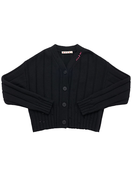 Marni Junior: Cardigan in maglia di misto viscosa - Nero - kids-girls_0 | Luisa Via Roma