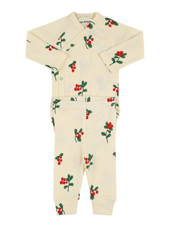 Mini Rodini: Tutina e pantaloni in jersey di cotone stampato - Off White - kids-girls_0 | Luisa Via Roma