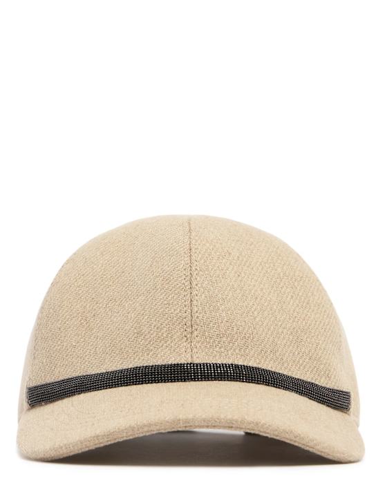 Brunello Cucinelli: Embellished gabardine baseball cap - Beige - women_0 | Luisa Via Roma
