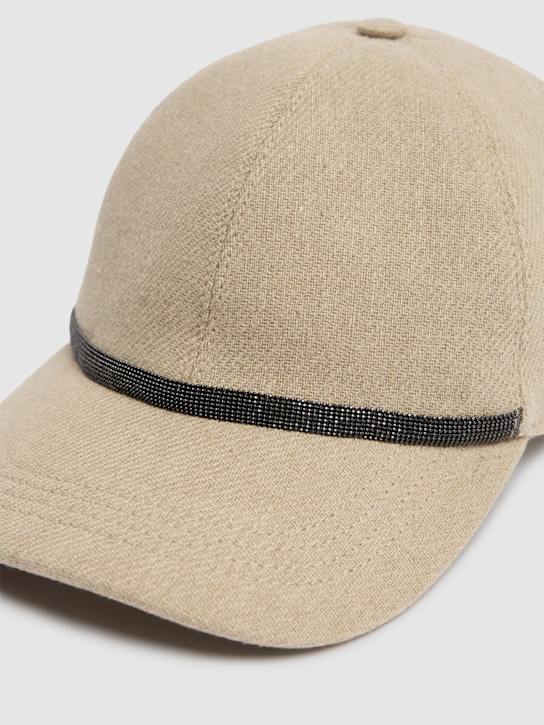 Brunello Cucinelli: Embellished gabardine baseball cap - Beige - women_2 | Luisa Via Roma