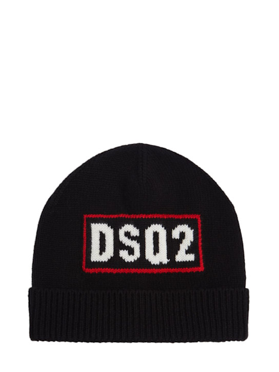 Dsquared2: Wool & cotton knit beanie - ブラック - kids-girls_0 | Luisa Via Roma