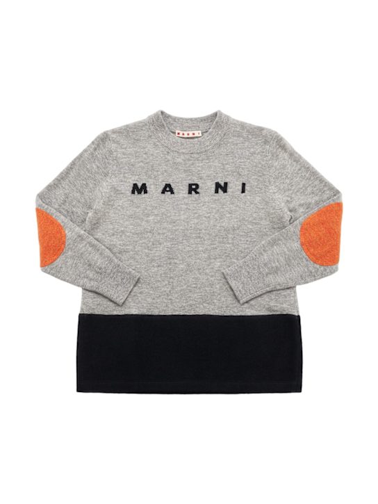 Marni Junior: Wool blend knit sweater - Grey/Black - kids-boys_0 | Luisa Via Roma