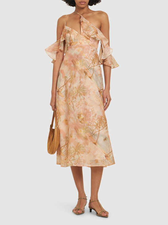 Zimmermann: Illuminate silk & linen slip dress - Pink/Multi - women_1 | Luisa Via Roma