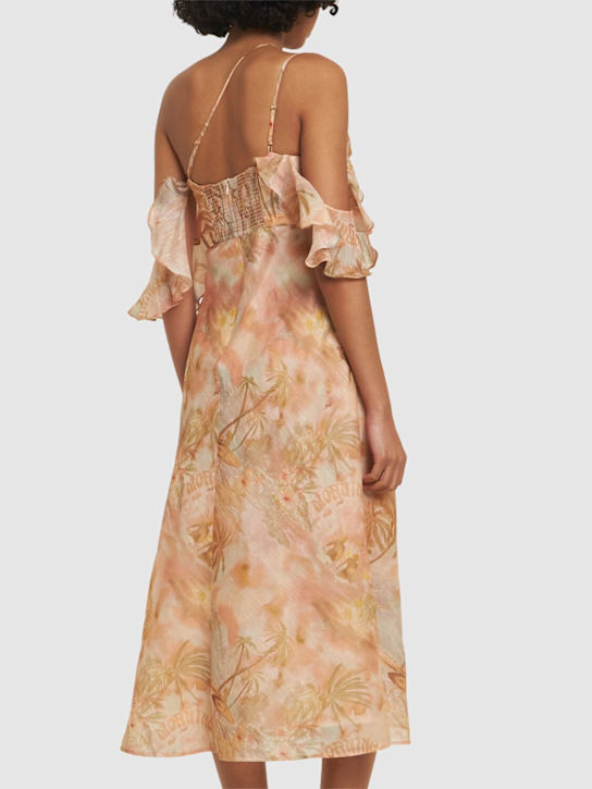 Zimmermann: Illuminate silk & linen slip dress - Pink/Multi - women_2 | Luisa Via Roma