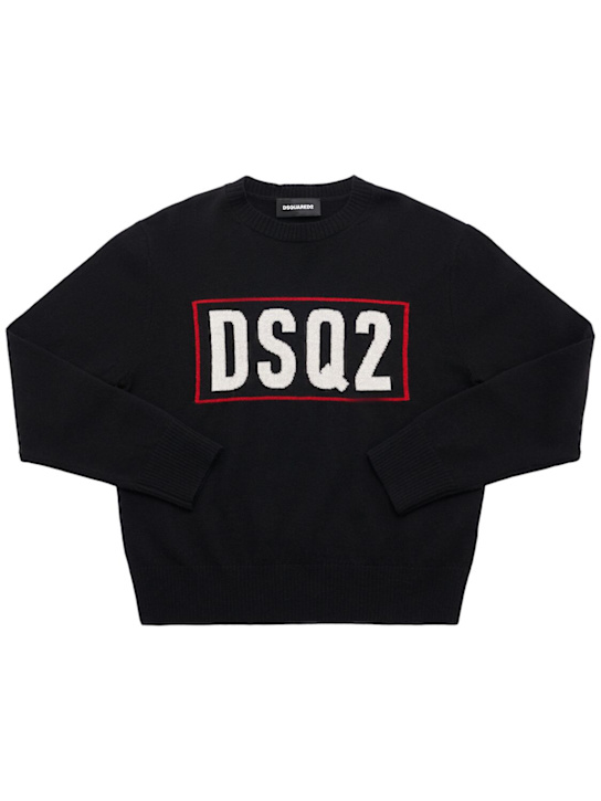 Dsquared2: Wool knit sweater - Black - kids-boys_0 | Luisa Via Roma
