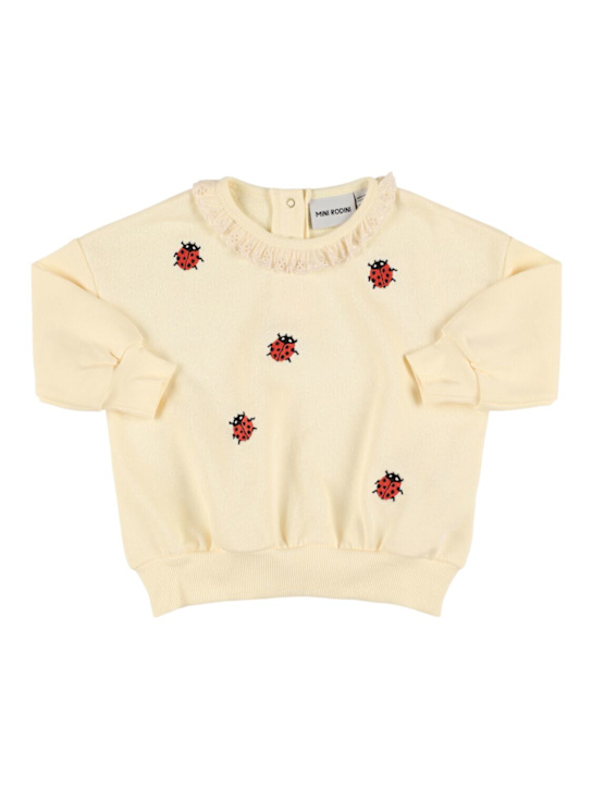 Mini Rodini: Felpa in cotone con ricami - Off White - kids-girls_0 | Luisa Via Roma