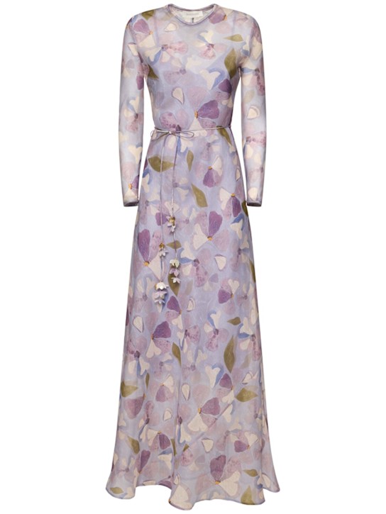 Zimmermann: Dawning亚麻&真丝长款连衣裙 - Lilac/Multi - women_0 | Luisa Via Roma