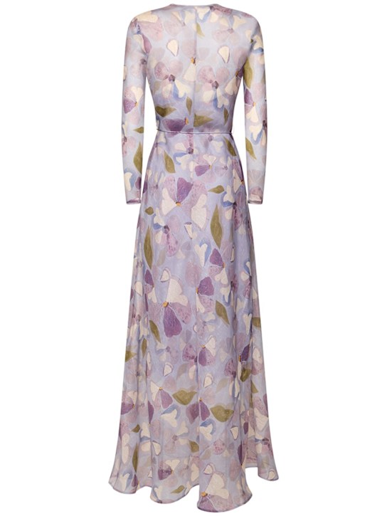 Zimmermann: Dawning亚麻&真丝长款连衣裙 - Lilac/Multi - women_3 | Luisa Via Roma