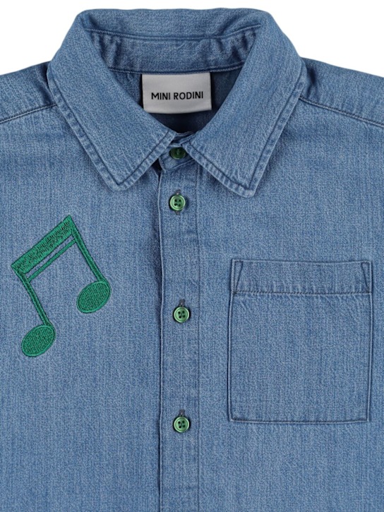 Mini Rodini: Embroidered cotton denim shirt - Light Blue - kids-boys_1 | Luisa Via Roma
