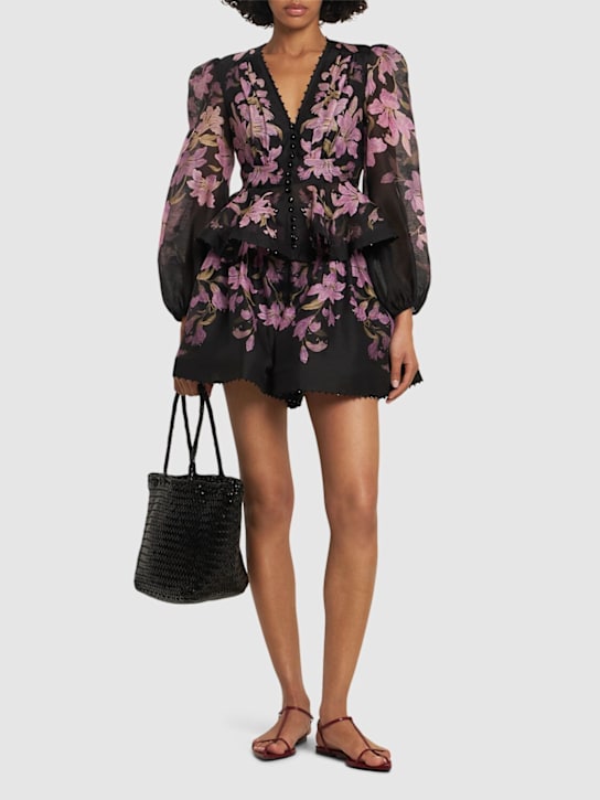 Zimmermann: Dawning beaded linen v-neck shirt - women_1 | Luisa Via Roma