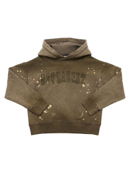 Dsquared2: Hooded cotton sweatshirt - Green - kids-boys_0 | Luisa Via Roma