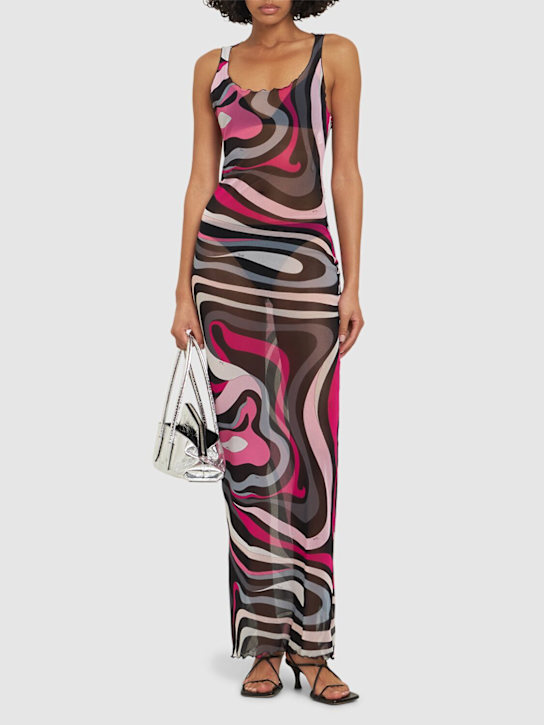 Pucci: 印花薄纱长款连衣裙 - 黑色/桃红色 - women_1 | Luisa Via Roma