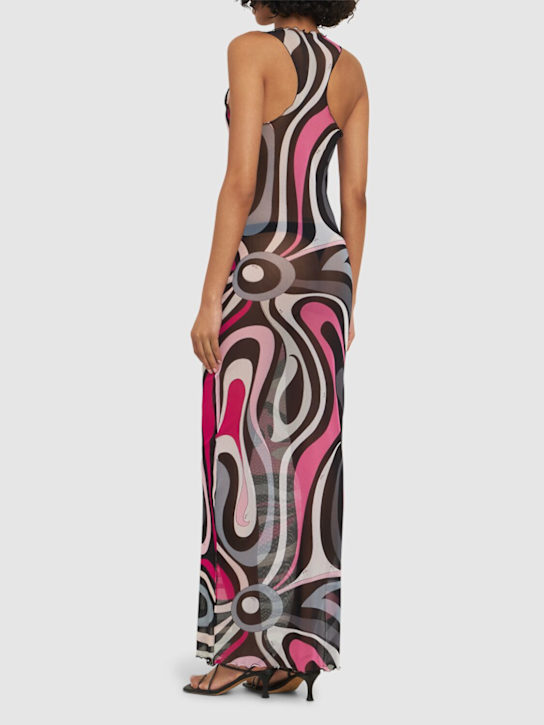Pucci: 印花薄纱长款连衣裙 - 黑色/桃红色 - women_2 | Luisa Via Roma