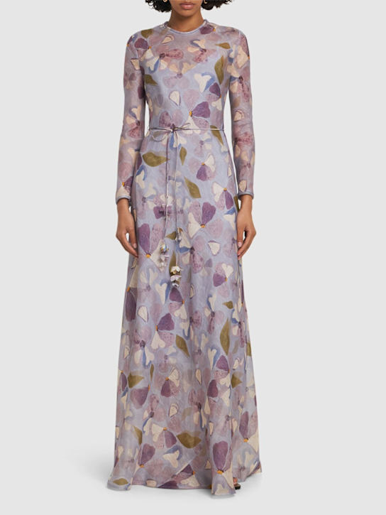 Zimmermann: Dawning亚麻&真丝长款连衣裙 - Lilac/Multi - women_1 | Luisa Via Roma