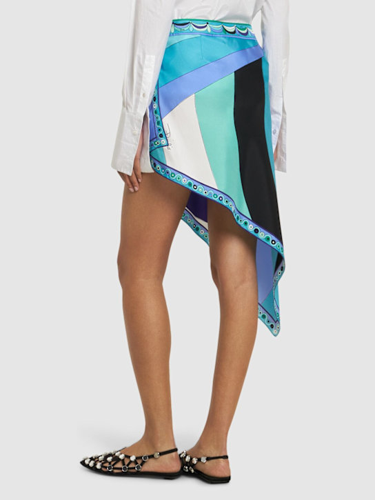 Pucci: Printed silk twill mini skirt - Green/Lilac - women_2 | Luisa Via Roma