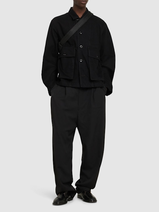 Lemaire: Pleated drawstring pants - Black - men_1 | Luisa Via Roma