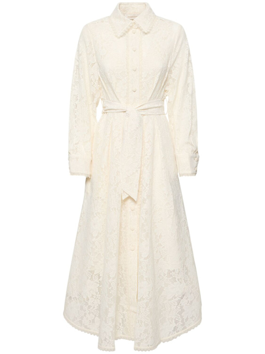 Zimmermann: Dawning pleated lace midi dress - women_0 | Luisa Via Roma