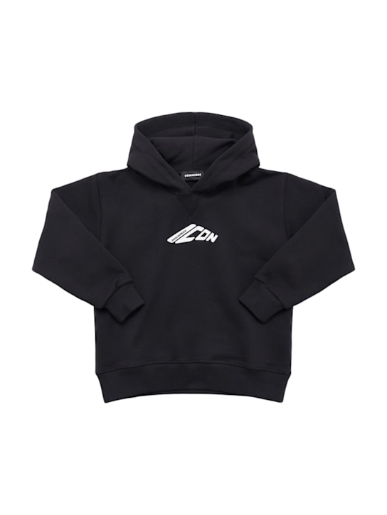 Dsquared2: Hooded cotton sweatshirt - Black - kids-boys_0 | Luisa Via Roma