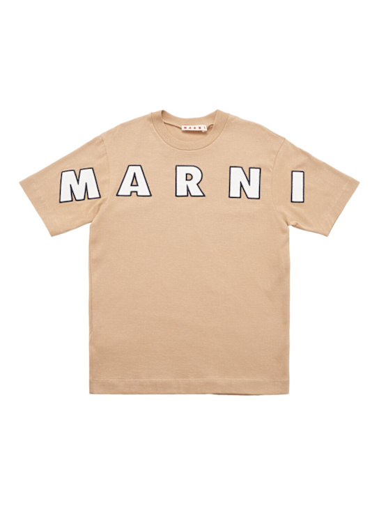 Marni Junior: Embroidered cotton jersey t-shirt - Beige - kids-boys_0 | Luisa Via Roma