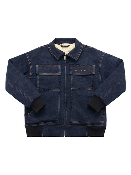 Marni Junior: Cotton blend denim bomber jacket - Blue - kids-boys_0 | Luisa Via Roma