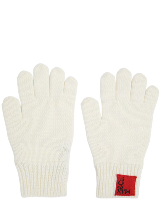MAX&Co.: Wool blend knit gloves w/ logo - White - kids-girls_0 | Luisa Via Roma