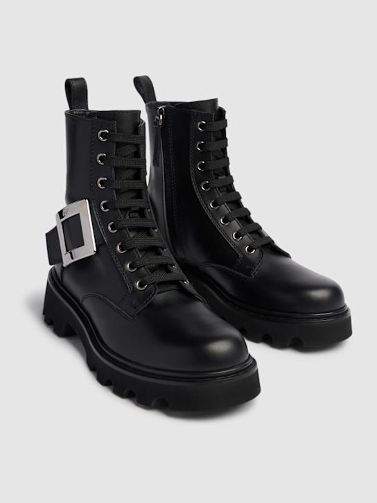 Roger Vivier: 20mm Viv Rangers leather combat boots - women_1 | Luisa Via Roma