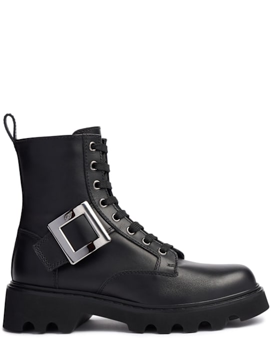 Roger Vivier: 20mm Viv Rangers leather combat boots - women_0 | Luisa Via Roma