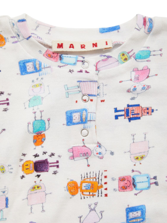 Marni Junior: Cotton jersey romper, hat & bib - White/Multi - kids-boys_1 | Luisa Via Roma