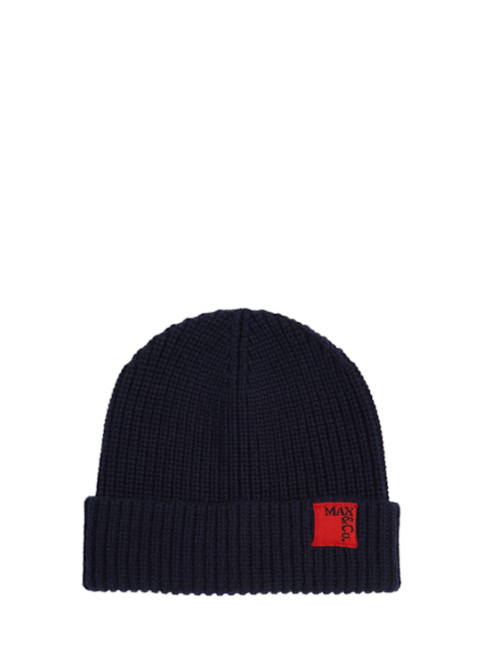MAX&Co.: Wool blend knit beanie w/ logo - ネイビー - kids-girls_0 | Luisa Via Roma