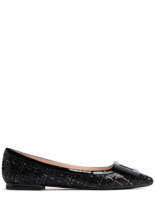Roger Vivier: 5mm Gommettine bouclé flats - Black - women_0 | Luisa Via Roma