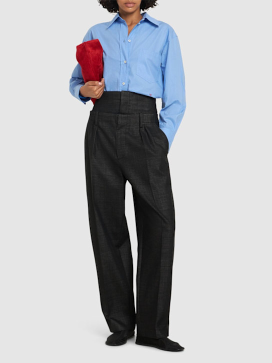 Victoria Beckham: ダブルウエスト ウールワイドレッグパンツ - women_1 | Luisa Via Roma