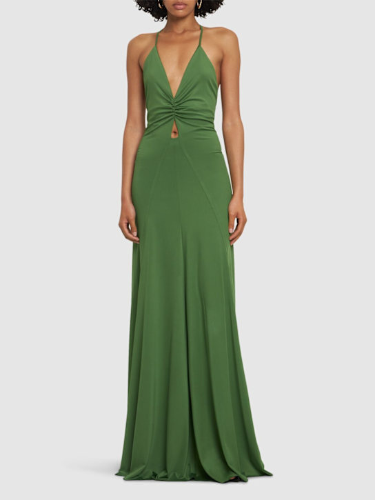 Victoria Beckham: Langes Kleid mit V-Ausschnitt und Rüschen - Grün - women_1 | Luisa Via Roma