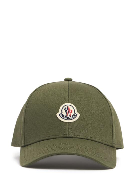 Moncler: Logo cotton gabardine baseball cap - Olive Green - men_0 | Luisa Via Roma
