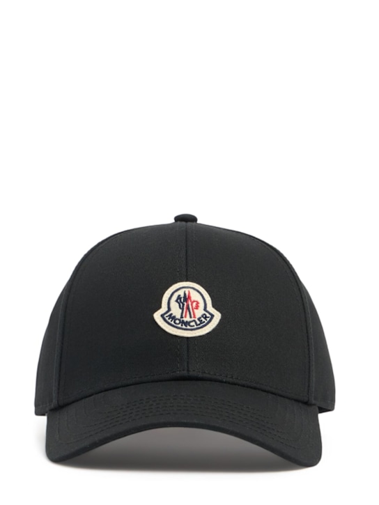 Moncler: Logo cotton gabardine baseball cap - Black - men_0 | Luisa Via Roma