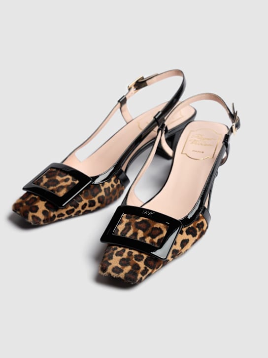 Roger Vivier: 45mm Belle Vivier pony skin slingbacks - Naturale/Nero - women_1 | Luisa Via Roma